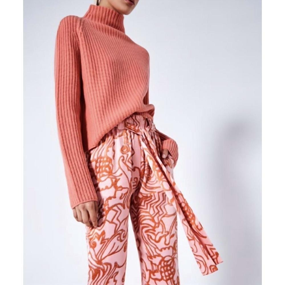 Alexis Womens Oggi Chunky Ribbed Knit Turtleneck Sweater Pullover Pink Medium
